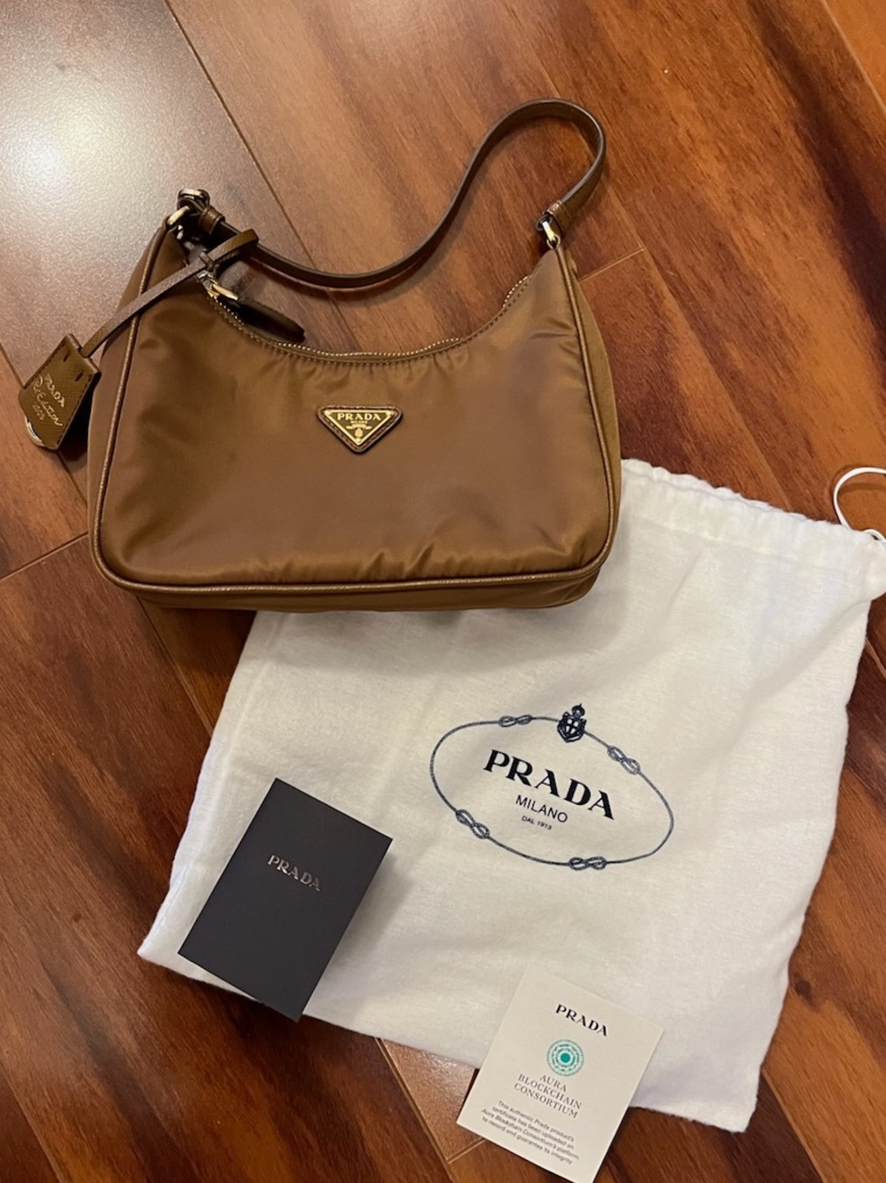 Prada Brown Re-Nylon Shoulder Bag with Gold Hardware